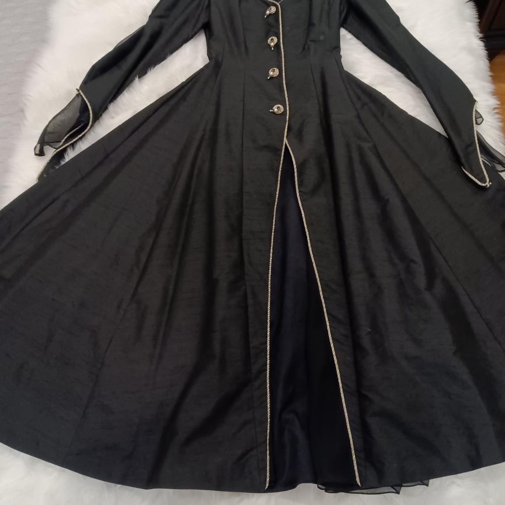 Vintage Couture Craig Signer Black Taffata Silk Gown with Gold Embellishments